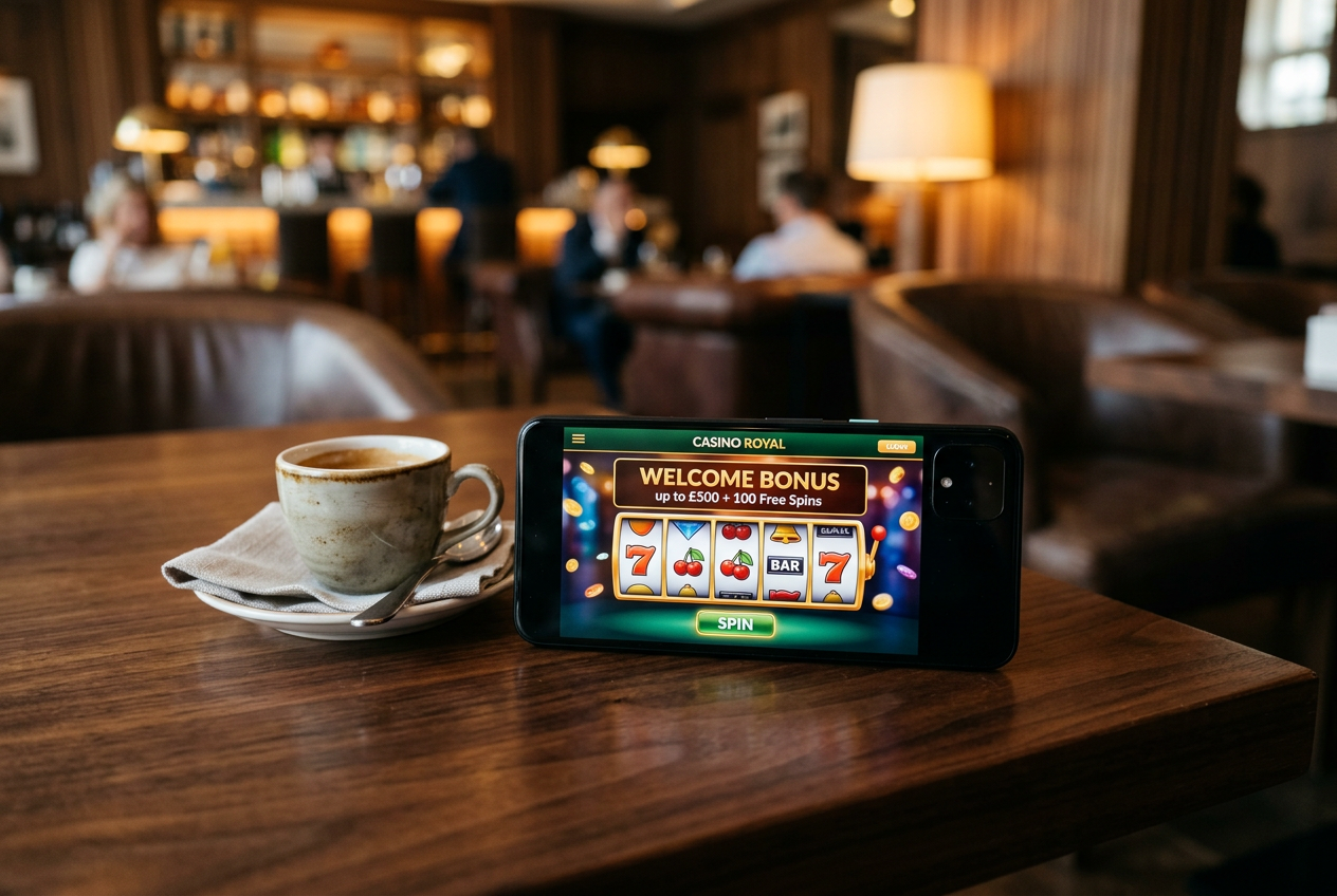 A high-end digital interface showing casino comparisons on a sleek smartphone screen.